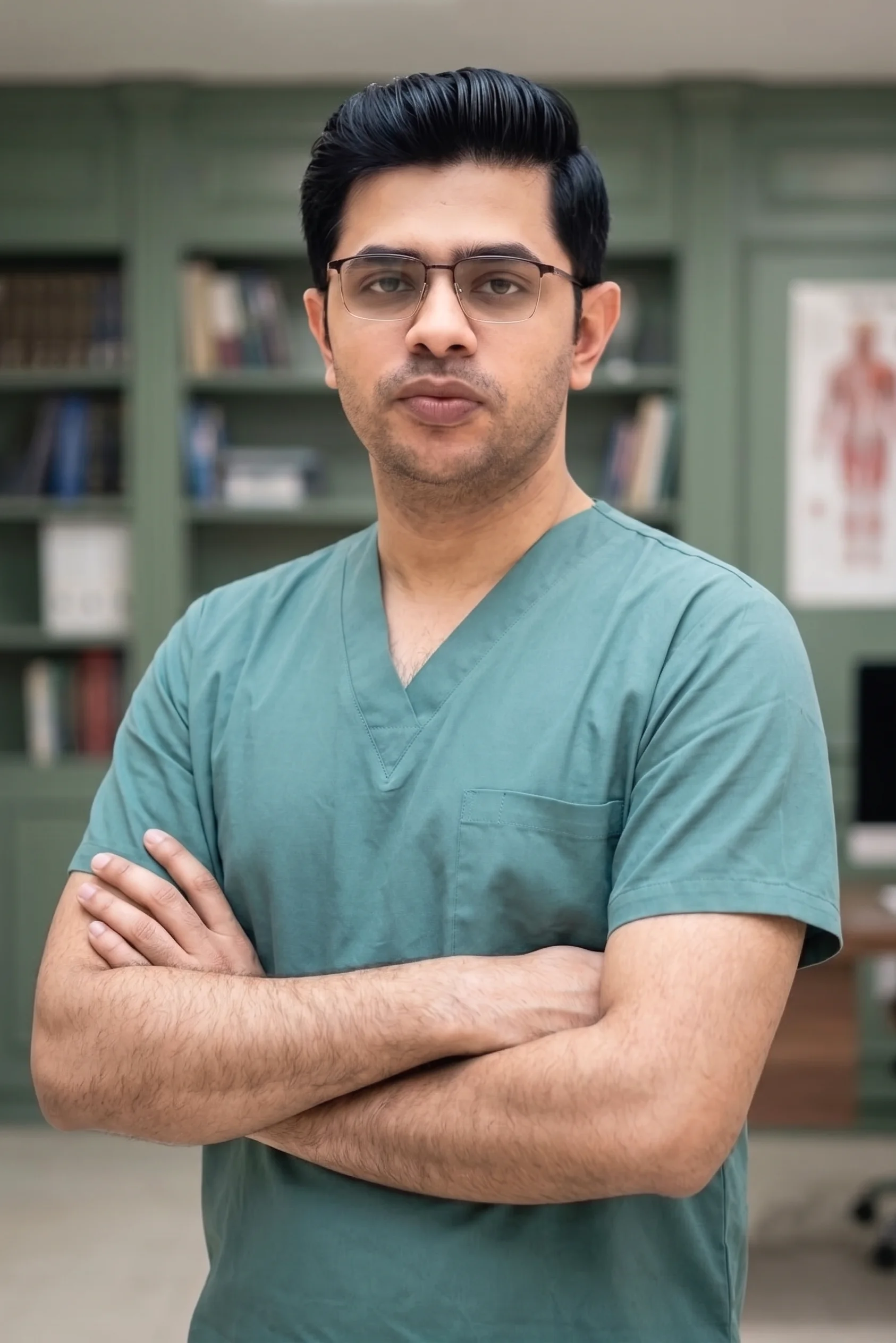 Pediatric Surgeon Dr. Prosenjit Datta Portrait in Teal Green Operation Dress